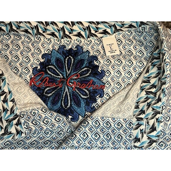 Robert Graham Men's XL Dalegard Blue Geometric Long Sleeve Flip Cuff Shirt - Picture 3 of 7